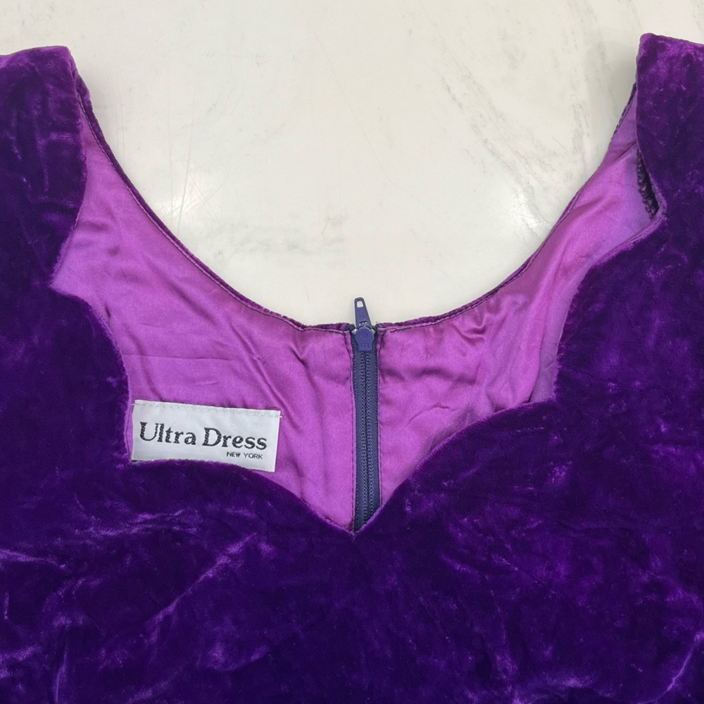 VINTAGE Purple Crushed Velvet Velour Scallop Women's PLUS Formal Holiday Dress - Picture 2 of 11
